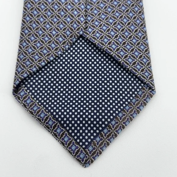 Eton Tie Mens Brown Blue Geometric 100% Silk Made‎ Italy Formal Necktie NWT